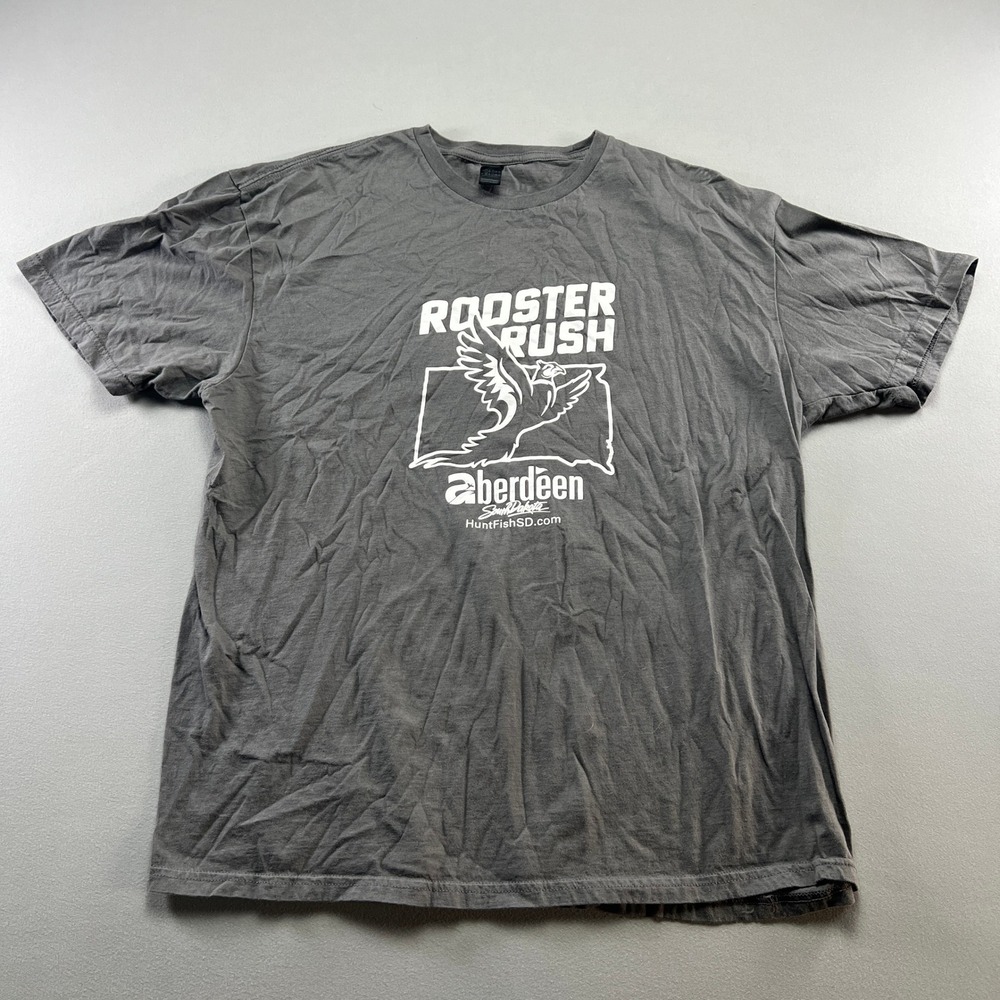 Gildan T Shirt Mens XL Charcoal Gray Rooster Rush Aberdeen South Dakota Graphic
